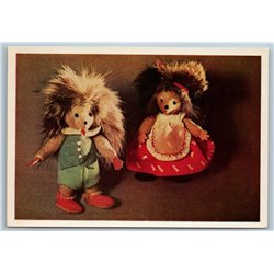 1966 TOY Hedgehogs in Costume Handmade toys Soviet VTG Postcard