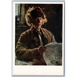 RARE Peasant with newspaper Portrait KOLKHOZ Socialist Russian Ethnic Postcard