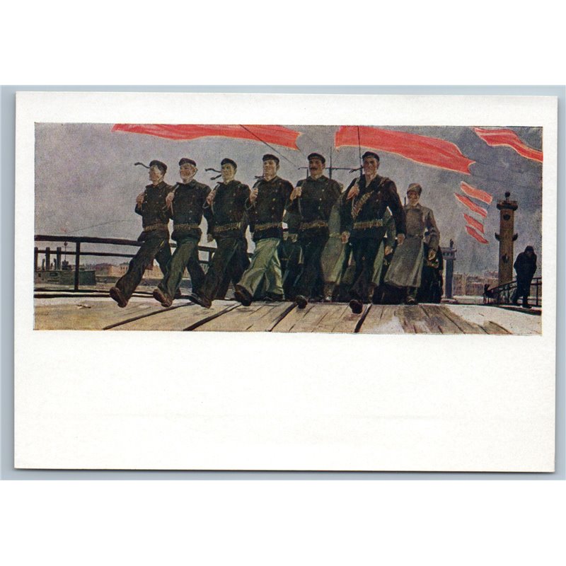 1960 BALTIC NAVY FLEET Sailors Red Flag Propaganda by DEYNEKA Rare USSR Postcard