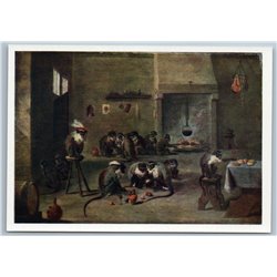 1963 Apes in the Kitchen Monkey Fireplace by Teniers Russian Unposted Postcard