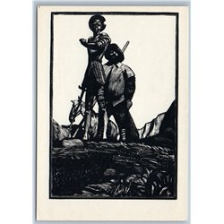 DON-QUIXOTE and Sancho Panza Friends Cervantes by Goncharov Old Vintage Postcard
