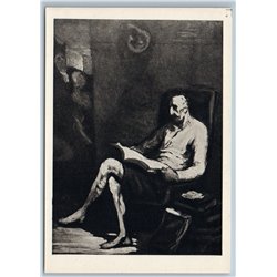 DON-QUIXOTE read BOOK Cervantes by Daumier Old Vintage Postcard 1965