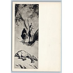 DON-QUIXOTE and Sancho Panza Cervantes by Daumier Old Vintage Postcard 1965