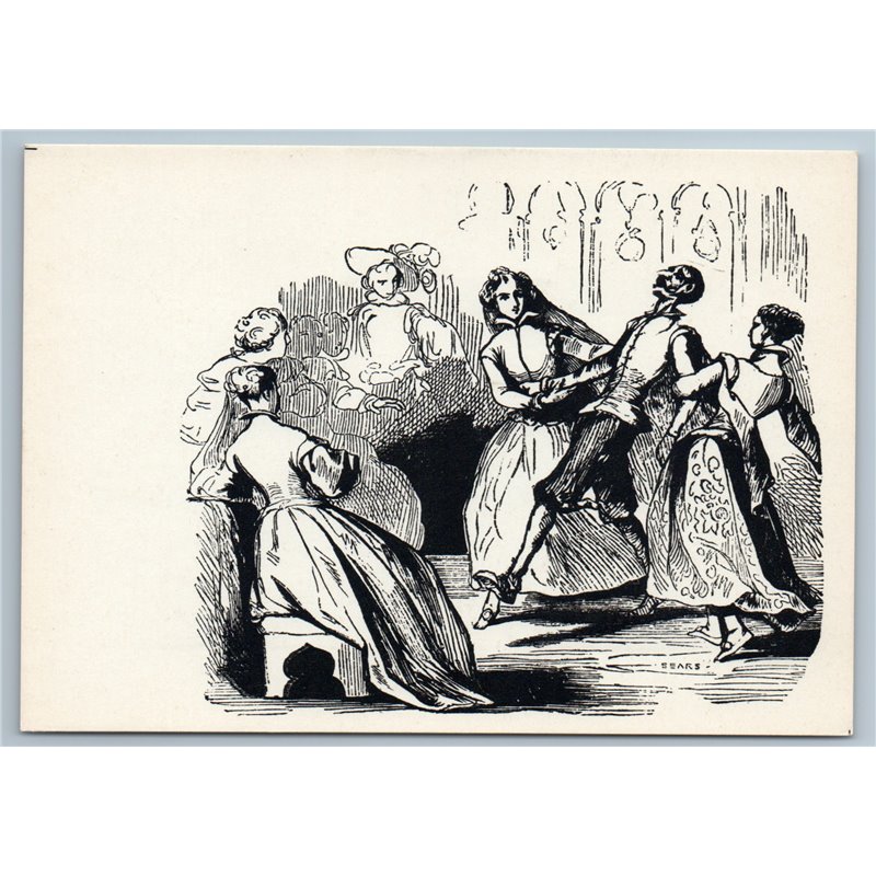 DON-QUIXOTE and Lady Dance Cervantes by Johannot Old Vintage Postcard 1965