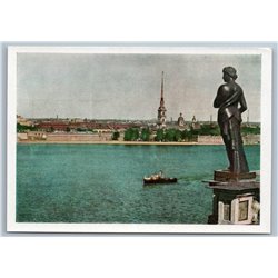 1958 USSR Leningrad Admiralty Tower Neva River Russian Soviet Postcard