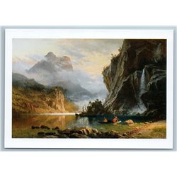 Indians Spear Fishing by Albert Bierstadt USA Painter Russian Unposted Postcard