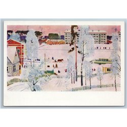 1965 SUBURB Russian City Snow Winter Bus Horse Socialist Soviet USSR Postcard