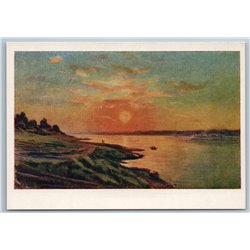 1957 SUNSET SUN GETS Sea Landscape Beach by Sokolov-Skalya Soviet USSR Postcard