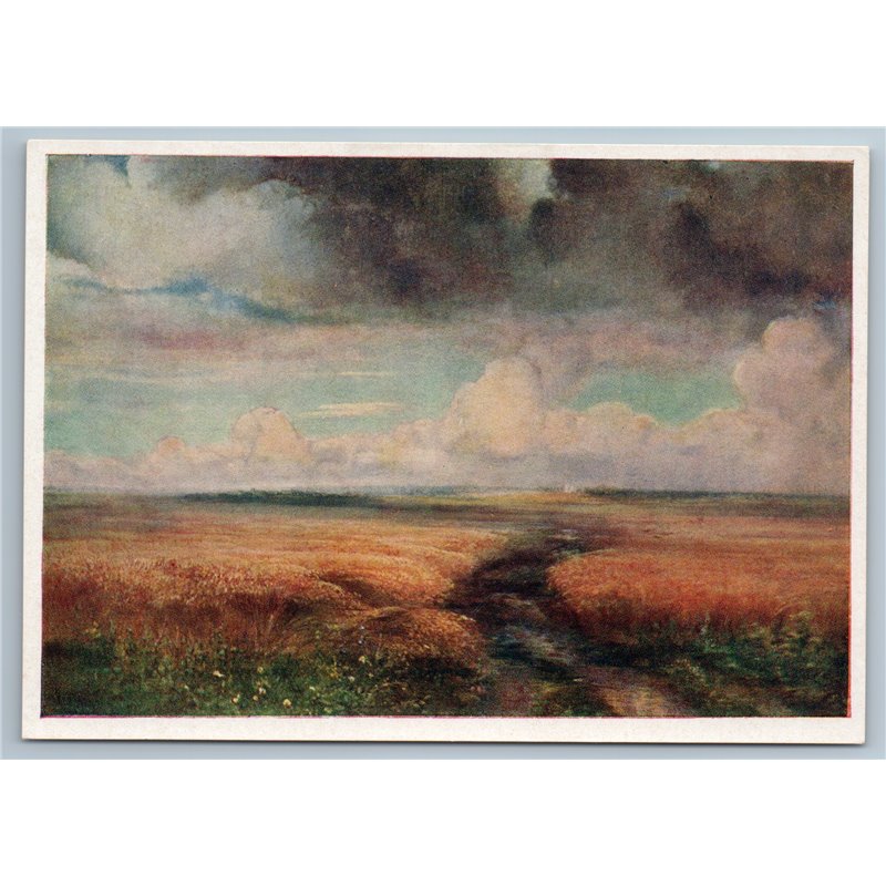 1957 RYE FIELD Harvest Bread Landscape Russian Peasant by Savrasov USSR Postcard