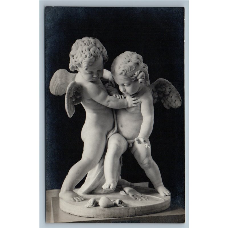 1954 2 Cupids Fighting for Heart Nude Sculpture by Pigalle USSR RPPC Postcard
