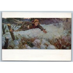 1960 NURSE pulls a wounded man from the battlefield WWII Soviet USSR Postcard