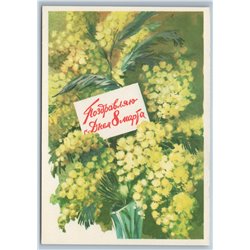 1961 MIMOSA Greetings Woman Day Bouquet by Kuzginov Soviet USSR Postcard
