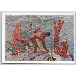 1960 Fine morning by Deyneka Nude Man Gay Socialist Realism Art USSR Postcard