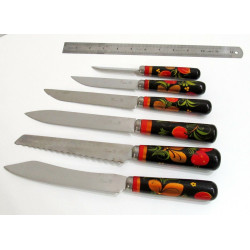 Set of 6 pc knife Hand Painted lacquer Khokhloma Russian folk art wooden cutlery